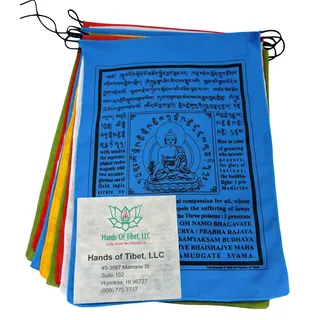 Hands Of Tibet Medizin-Buddha, Gebetsfahnen, handgefertigt, Baumwolle, mit tibetischem Text mit englischer Übersetzung