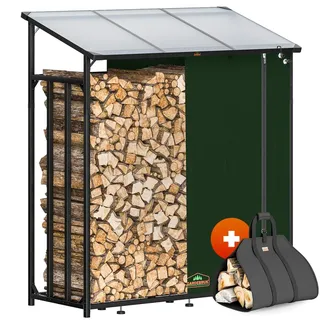 Gardebruk Kaminholzregal XXL Metall 1,98 m mit Abdeckung Schwarz