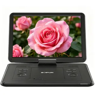 17,5 Zoll Tragbarer Fernseher mit Integriertem DVD-Player,6 Stunden Wiederaufladbare Batterie, Akku USB-Anschluss TF-Karte Sync TV/Projektor Bildschir - Schwarz