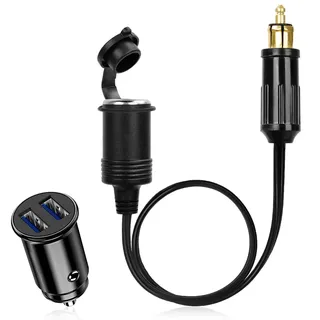 Zigarettenanzünder USB Adapter Europäischer Standard DIN Stecker auf Zigarettenanzünder Adapter 12V 24V Kabelverlängerung für Auto, Motorrad, LKW, Boot