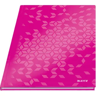 Leitz WOW A4 liniert, Hardcover, 160 Seiten, 80 Blatt FSC-zertifiziertes Papier (80 g/m2), Hochwertiger laminierter Einband, Fadenheftung, Für Büro, Schule oder als Tagebuch, Pink,