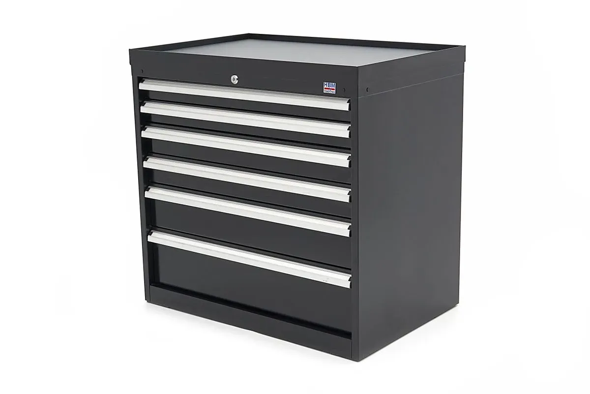 HBM Profi-Werkzeugschrank mit 6 Schubladen / Schubladenschrank, 88 x 58 x 80 cm, schwarz