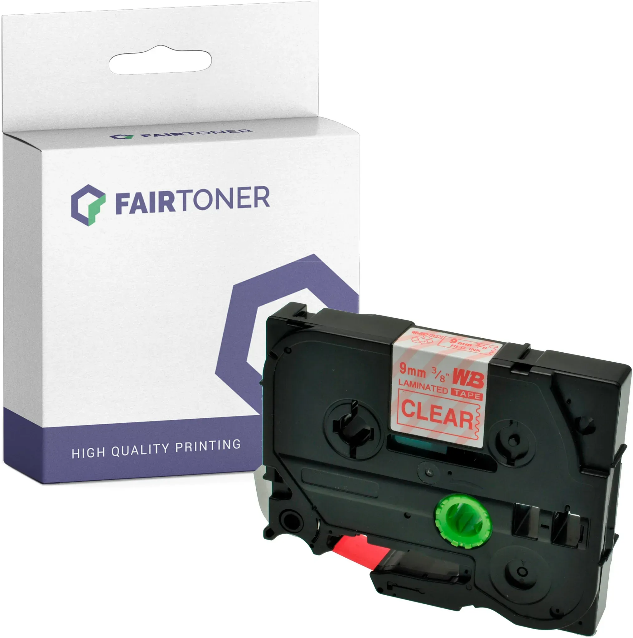Kompatibel für Brother P-Touch 540 (TZE-122) Schriftband 9mm/8m Rot auf Transparent