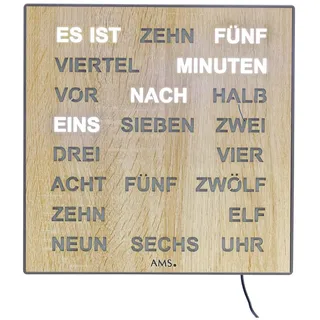 AMS Wanduhr Wortuhr LED Wanduhr Tischuhr 28x28cm (Anzeige in Wort und Schrift) beige
