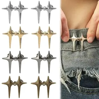 Vmoomax 8 Paar Verstellbare Taillenknöpfe ohne Nähen, Hosenbund Verkleinerer für Jeans & Hosen, Abnehmbare Druckknopf Clips mit Stern-Design, Wiederverwendbare Bundweite-Einsteller für Damen & Herren