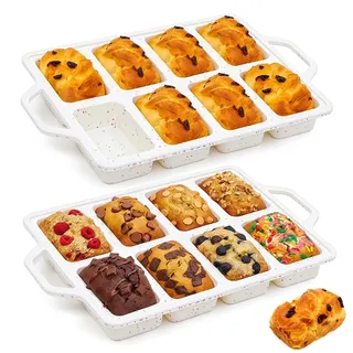 Vinino Mini-Kastenformen aus Silikon mit metallverstärktem Rahmen, 2 Stück, antihaftbeschichtete Silikon-Brotform zum Backen von 8 Mulden, winziges Bananenbrotformen-Set, spülmaschinenfest,