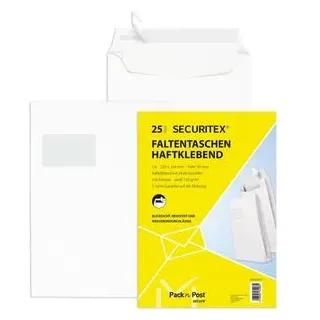 MAILmedia Faltentaschen DIN C4 mit Fenster weiß mit 5,0 cm Falte, 25 St.