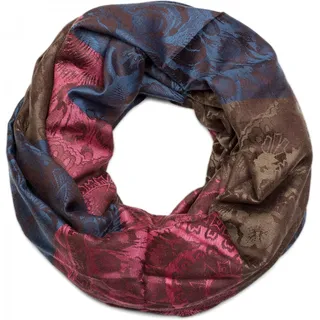 styleBREAKER Damen Loop Schlauchschal mit Blumen, Hibiskus Blüten, Paisley Muster, warm und weich, Tuch, Schal 01018058, Farbe:Blau-Braun-Pink - Einheitsgröße