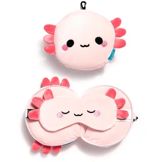 relaxeazzz Adoramals Maddie der Axolotl Reisekissen & Schlafmaske