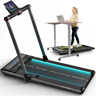 Sportstech Laufband sWalk Plus 2-in-1 | Klappbar mit LED | 12 km/h | App-Kompatibel - Schwarz