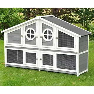 nanook shop nanook Momo XXL Doppel Kaninchenstall Hasenstall - doppelstöckig - wetterfest - 164 x 48 x 110 - Farbe: grau/weiß - extra großes Kaninchengehege