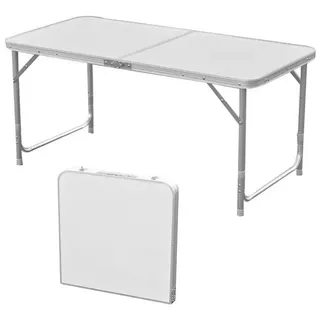 Lemodo Höhenverstellbarer Klapptisch, weiß, Campingtisch 120 x 60 cm, Tapeziertisch