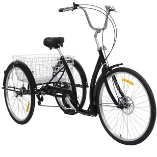 GAOUSD 26 Zoll Fahrrad, Dreirad für Erwachsene, höhenverstellbar, mit Korb und 3 Rädern, Pedalen und rutschfesten Griffen, mit 6 Gängen, Stadtfahrrad