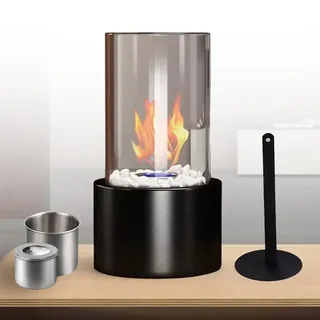 Tischkamin Tischfeuer mit Deko Steinen, Ethanol-Tischkamin aus Edelstahl und Glas, Bioethanol Tischkamin Indoor und Outdoor für Terrasse Balkon Garten Deko