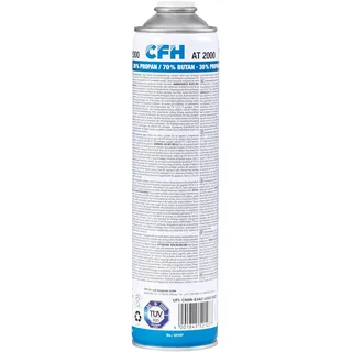CFH Universaldruckgasdose at 2000 – Druck Gas Dose mit Anschraubgewinde nach DIN EN 417, Propan/Butan-Gasgemisch, 30% Propan/70% Butan, Inhalt 330 g, Für Gasgeräte mit Schraubanschluss nach DIN 521