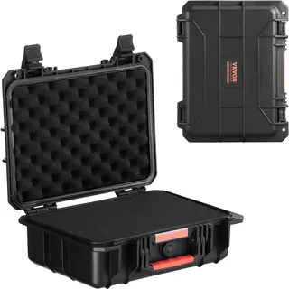 Vevor wetterfester Hartschalenkoffer Trockenboxen mit vorgeschnittenem Schaumstoff und einziehbaren Griffen für Reisen, IP67 wasserdichtes Gehäuse für Kameras Schwarz (38 x 30 x 14 cm)