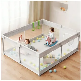 MC Star Laufstall 175x150cm - Großes Laufgitter Baby, XXL Sicherheitsspielplatz (Für Kinder Mit Atmungsaktivem Netzdesign, Rutschfeste Basis, 2 Zugringe (175x150X64 cm) grau