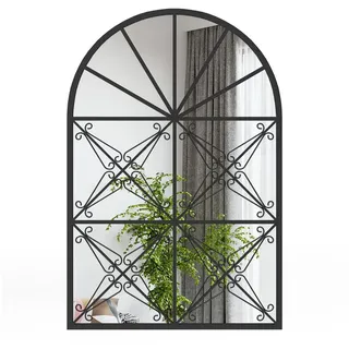 COSTWAY Dekospiegel, 58 x 87 cm Wandspiegel mit Fensteroptik & Haken schwarz