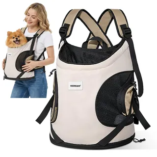 ALLSOPETS Hundetragerucksack, Tragbarer Haustiertragerucksack für Katzen Hunde Welpen, Integrierter Sicherheitsgurt, Ergonomisches Design, Atmungsaktiver Hunderucksack für Motorrad (Beige)