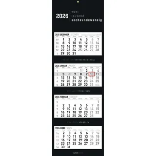 Neumann 4-Monatskalender Black 2026 - Büro-Kalender 33x20 cm (geschlossen), 33x100 (geöffnet) - faltbar - mit Datumsschieber - Alpha Edition