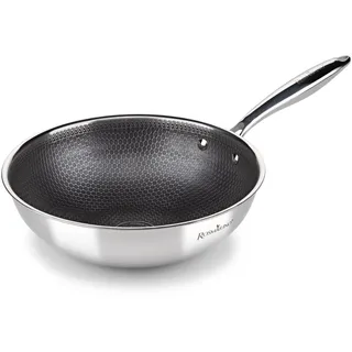 ROSMARINO HexaPro 3.0 28 cm Edelstahl-Wok - Hochwertige Antihaftbeschichtung, backofenfest - Ideal für vielseitiges Kochen