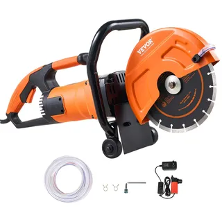 Vevor Elektrische Betonsäge, 230 mm, Hochleistungs-Kreissäge 2000 W, Schnitttiefe 89 mm, Nass-/Trocken-Scheibensäge mit Wasserrohr, Wasserpumpe, Sägeblatt, für Stein und Ziegel