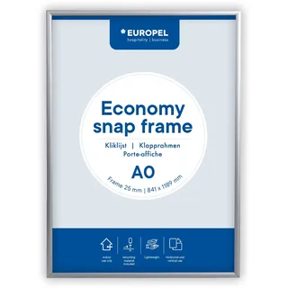 Europel Economy B1, Farbe Silber, 25x11mm Profil, eloxiertes Aluminium, Antireflexfolie, Plakate und Werbung, Hotel, Büro, Restaurant, Speisekarten, Für Posterformat 70,7x100 cm