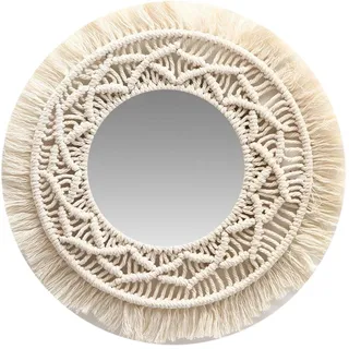 Luckxing Wandbehang Spiegel Makrames Rund Wand Spiegel, Hängender Wandspiegel Mit Makramee-Rand Kleine runde dekorative Boho Antiker Spiegel für Wohnung Wohnzimmer Schlafzimmer Baby Kinderzimmer