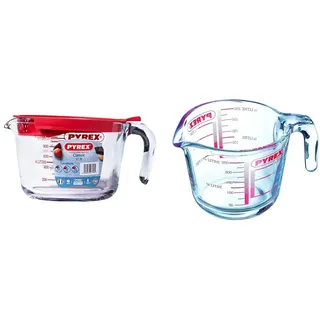 Pyrex Messbecher 1l mit Deckel & Classic Ultrabeständiger Messbecher aus Glas, Transparent, 0,25 l