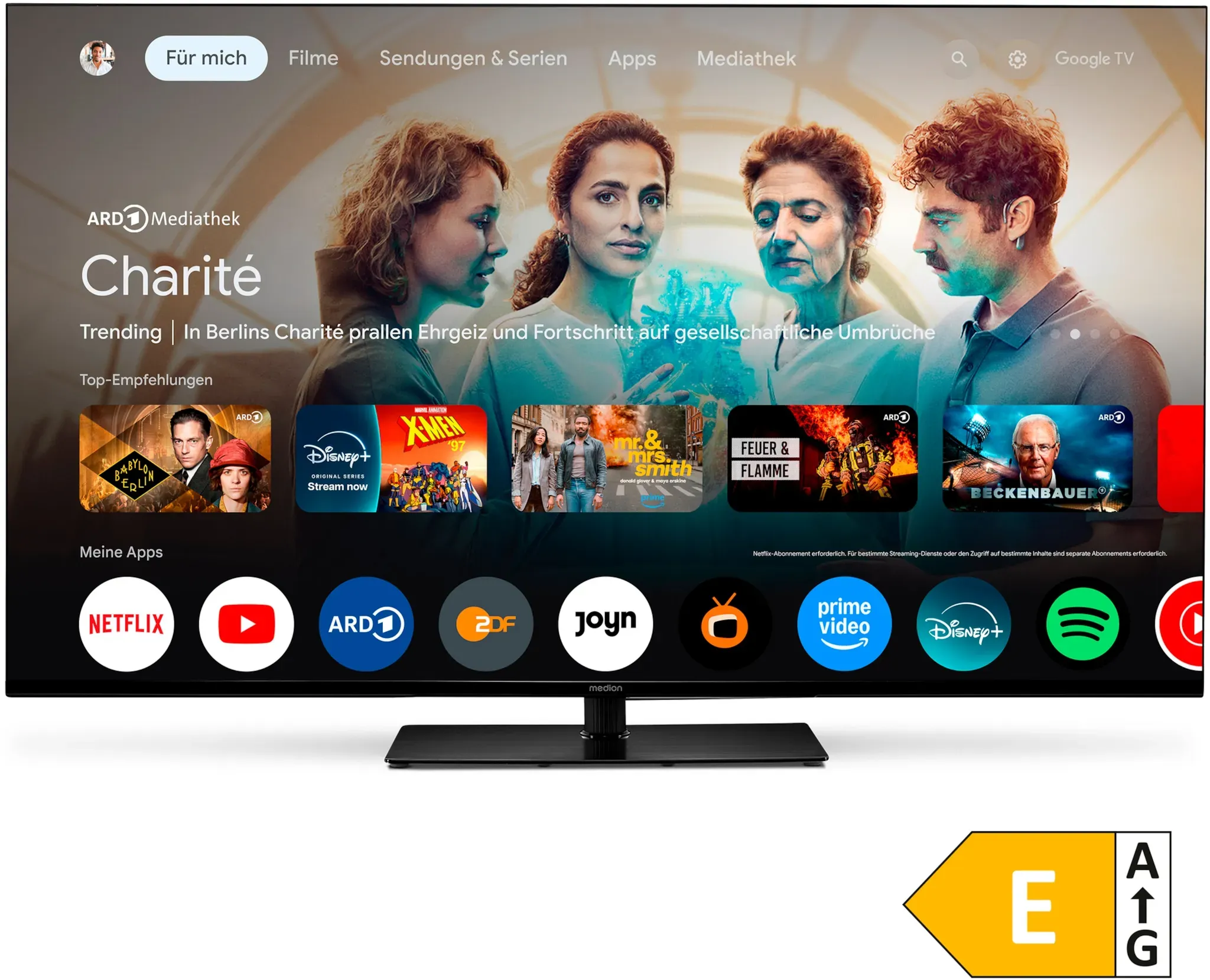 MEDION LIFE MD 843400 Google TVTM, 108 cm (43'') Ultra HD, HDR, Dolby Vision®, MEMC, PVR ready, Netflix, Amazon Prime Video, Bluetooth®, Dolby Atmos, DTS Virtual X, DTS X, HD Triple Tuner, CI+ Schnittstelle