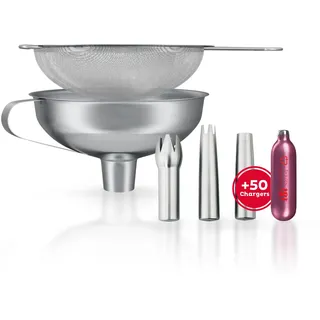 ISI Sahnespender Zubehör Set mit 3X Edelstahltüllen + 750ml Trichter + Sieb + 50x iSi Sahnekapseln - passend zu Gourmet Whip Sahnesiphon, Thermo Whip & Creative Whip - für Saucen, Espumas UVM.