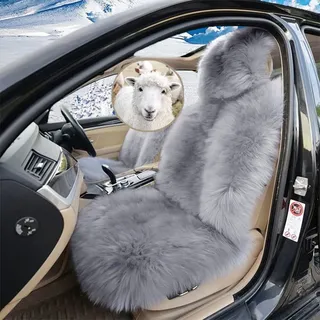 Altlue Autositzbezüge Lammfell Autositzbezug Lammfell Autositz Schaffell Sitzbezug Für Auto Wolle Sitzauflage Schaffell Auto Fell Autositzbezüge Fell Vordersitze Grau - Universal (einteilig)