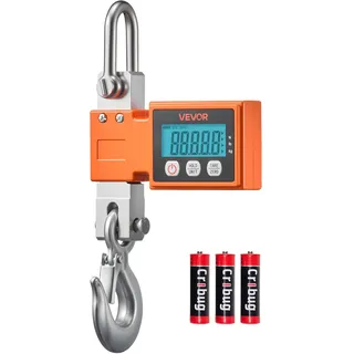 Vevor Kranwaage 500 kg, Digitale Industriewaage mit Gehäuse aus Aluminiumguss & LCD-Display, Wildwaage 100-g-Teilung & 3-Stufiger, Abschaltautomatik, Hakenwaage, Zugwaage für Garagen, Werkstatt