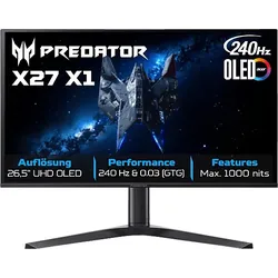 ACER Predator X27X1bmiippruzx 26,5 Zoll UHD 4K Gaming Monitor 0,03 ms Reaktionszeit 240 Hz