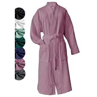 heimtexland ® Bademantel Waffelpique Reisebademantel Saunamantel 100% Baumwolle Oekotex leicht schnelltrocknend hautfreundlich für Damen und Herren Typ881 Mauve M - M
