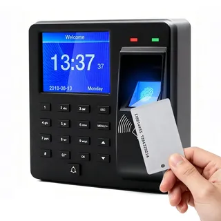 Zeiterfassung für Kleinbetriebe, Stempeluhr Zeiterfassungsgerät mit Fingerabdruck, Passwort und ID(15ID-Karten inklusive), Arbeitszeiterfassung mit USB-Export, Keine monatlichen Gebühren