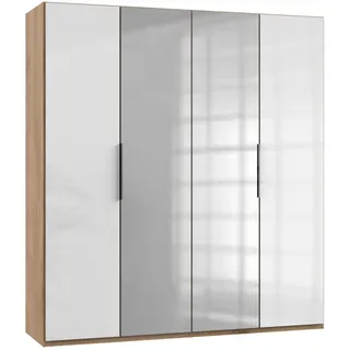 Level 200 x 216 x 58 cm Plankeneiche Nachbildung/Weißglas mit Glas- und Spiegeltüren