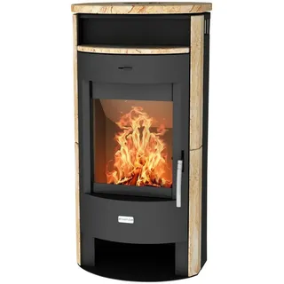 Fireplace Kaminofen Heathus MAIA Sandstein, 6,0 kW, Zeitbrand, Tee- und Holzfach schwarz