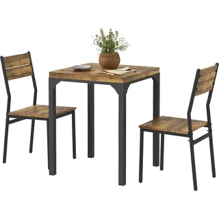 HOMCOM 3-teilige Essgruppe Esstisch mit 2 Stühlen Sitzgruppe Küchentisch mit Metallgestell Esszimmergruppe, Rustikal-Braun   Aosom