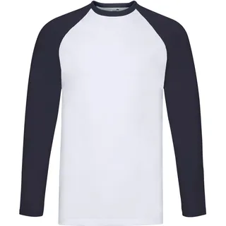 VALUEWEIGHT LONG SLEEVE BASEBALL T | T-Shirt für Herren und Damen – Kontrastkragen, Raglanärmel, Hochwertige Baumwolle, weiß/deep navy, M