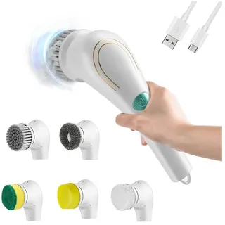 ZEUOPQ Reinigungsbürsten-Set Elektrischer Reinigungsbürste, Handheld Spin Scrubber Leistungsstarke, (Elektrische Reinigungsbürste mit verschiedenen Bürstenaufsätzen, Tiefenreinigung, wasserdicht, schnelles Laden, lange Akkulaufzeit), IPX7 wasserdicht, ergonomisch, vielseitige Aufsätze, langlebig weiß