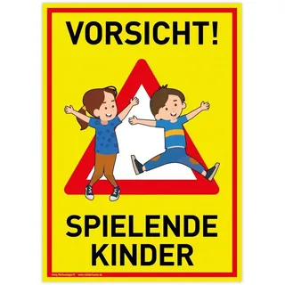 König Werbeanlagen Schild Vorsicht! Spielende Kinder 30 x 42 cm Gelb
