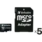 Verbatim MicroSDXC Card Premium, 128 GB, Class 10, inkl. Adapter 5er Pack (128 GB, microSDXC), Speicherkarte
