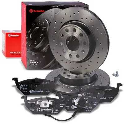 Brembo Bremsscheiben +Bremsbeläge mit Warnkontakt vorne [Hersteller-Nr. 41109181] für Seat, VW, Audi, Skoda