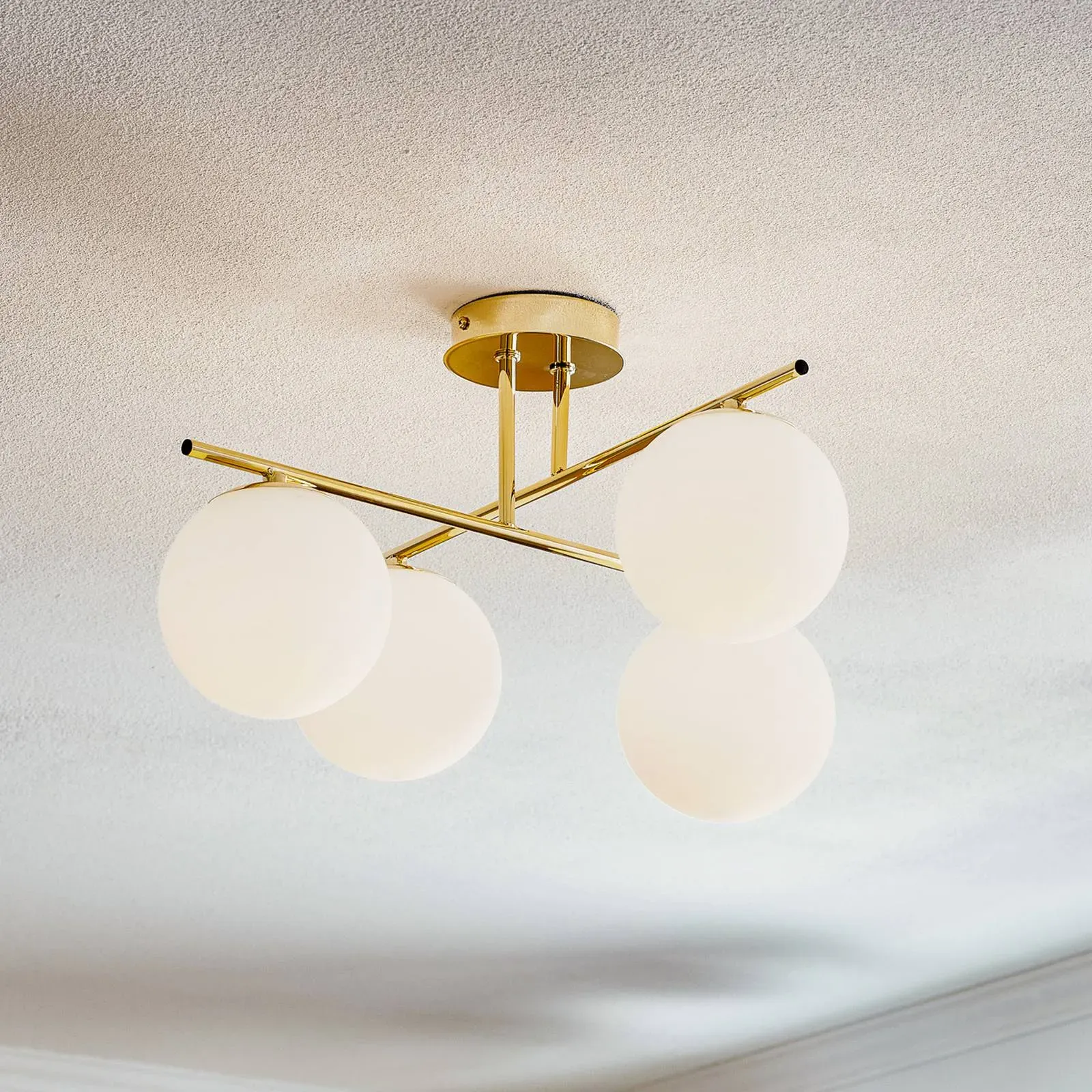 Deckenlampe Aurora Domiluce, dimmbar, messing / gold, für Wohn- / Esszimmer, Metall, Deckenlampe - 50 cm - 50 cm - 28 cm