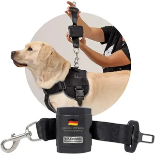 Automatik Sicherheitsgurt für Hunde im Auto - ausziehbar - aus Deutscher Produktion/Anschnallgurt Hund Auto für mittlere und große Hunde/Hundegurt mit drehbarem Edelstahl Karabiner