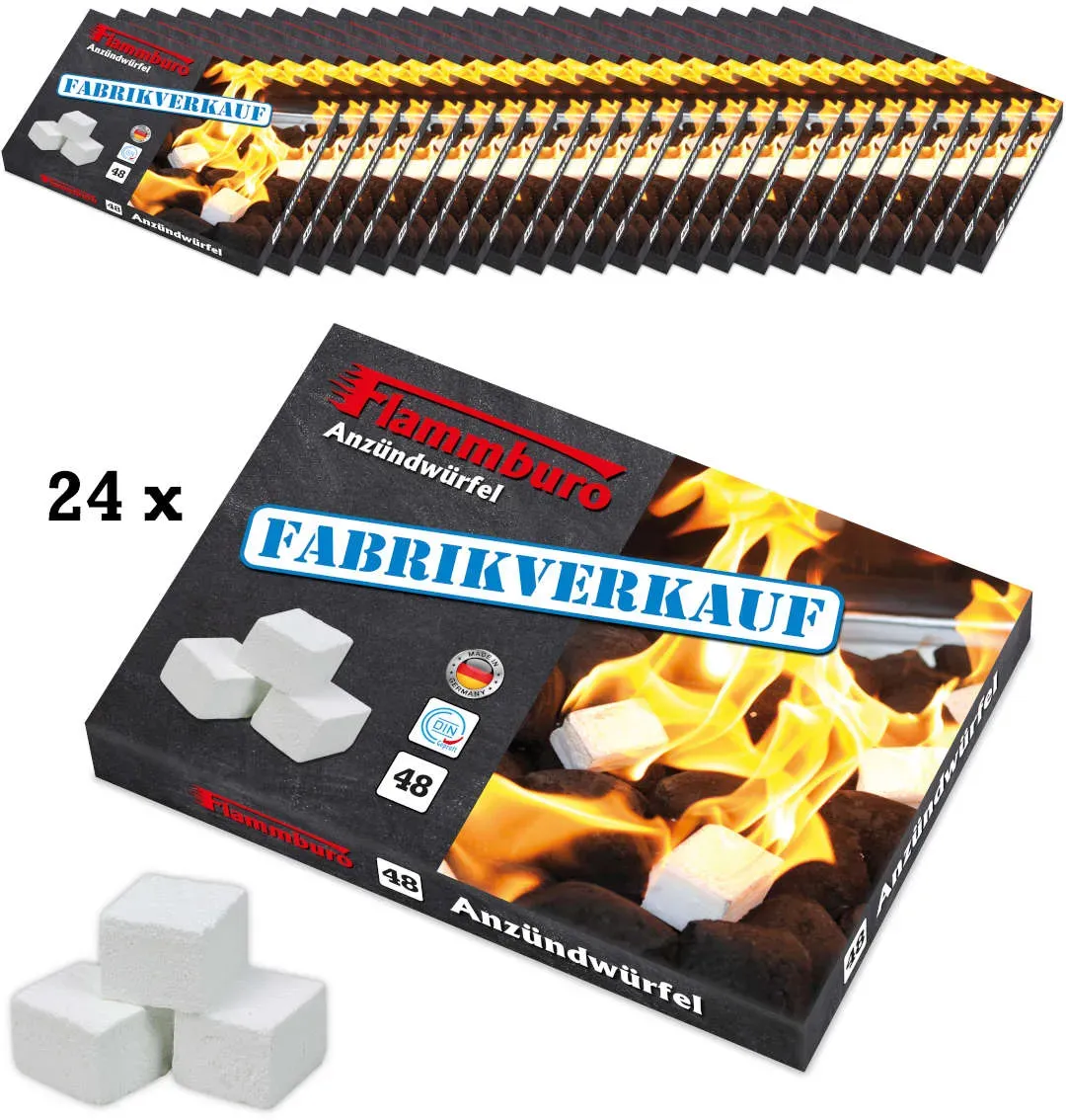 Anzündwürfel Paraffin - 24 Anzündplatten / 1152 Würfel