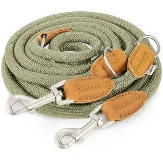 Rudelkönig Hundeleine - Führleine Emma Grün 2,30 Doppelleine verstellbar mit Leder elegante Tauleine robust