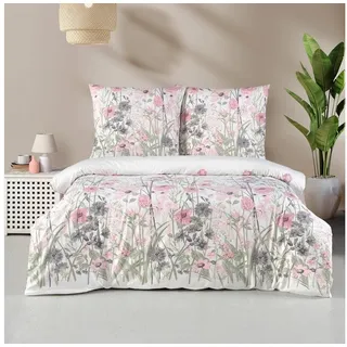 ZIRVEHOME Bettwäsche Set dreiteilig, 200x220 Bettbezug, Baumwolle, Blumen Muster, Rosa, Angola