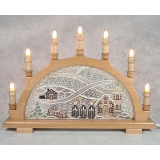 Otto Dotzauer KG Original Erzgebirgischer Holz-Schwibbogen mit Plauener Spitze - Kirche & Kurrend